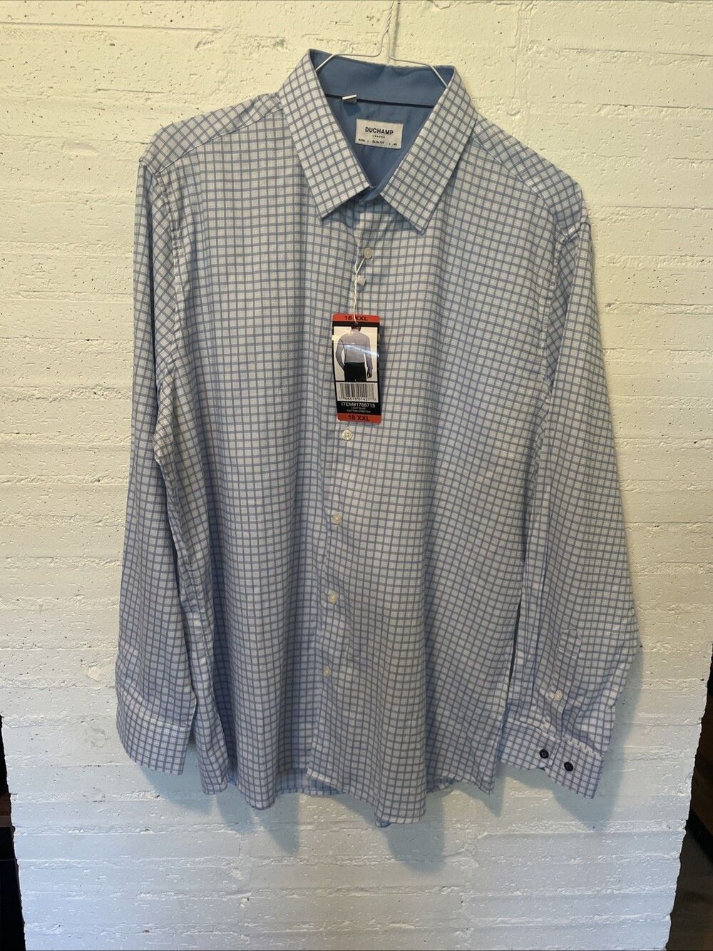 NWT Duchamp London Men's Slim Fit Cotton Stretch Shirt, Light Blue, Size 18 XXL